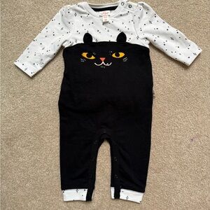 Cat & Jack Baby Girl Black and White Cat Bodysuit Ruffles Halloween NWOT